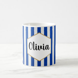 Personalised Blue and White Striped Coffee Mug