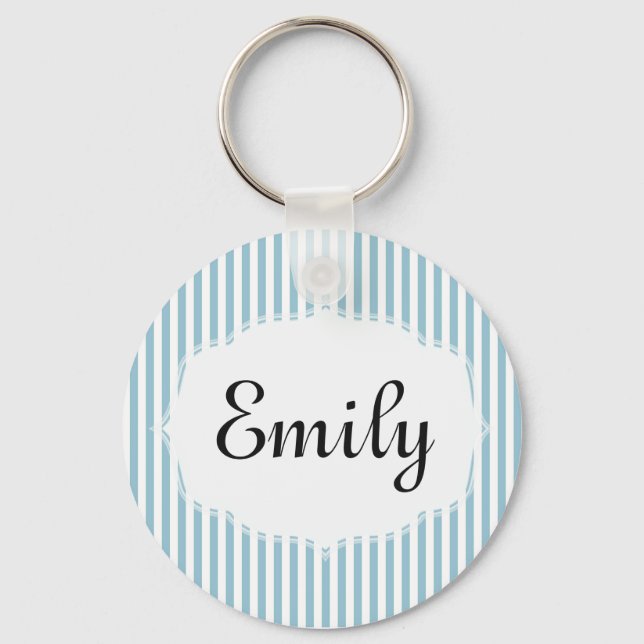 Personalised Blue and White Striped Keychain (Front)