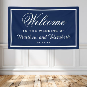 Personalised Blue and White Wedding Welcome Banner