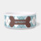 Personalised blue argyle dog bone pet food bowl
