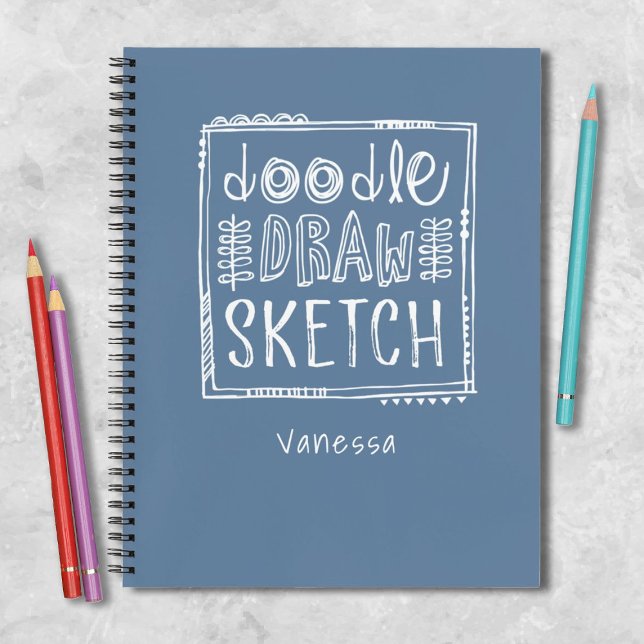 Personalised Blue Artist Sketchbook Notebook (A fun artist sketchbook. Comes in a variety of colors. Personalize one as a gift.)