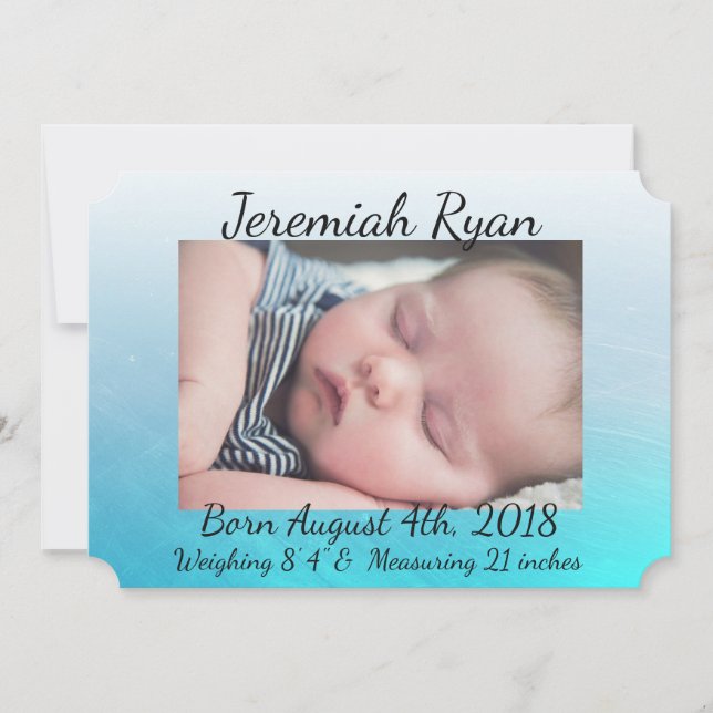 Personalised Blue Baby Photo Birth Announcements (Front)