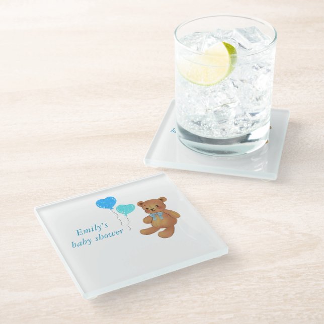 Personalised Blue Baby shower coasters-Photo&Date Glass Coaster (Angled)