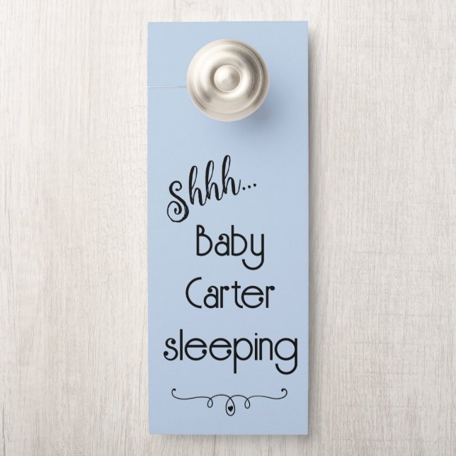 Personalised Blue Baby Sleeping Door Hanger (On Knob)
