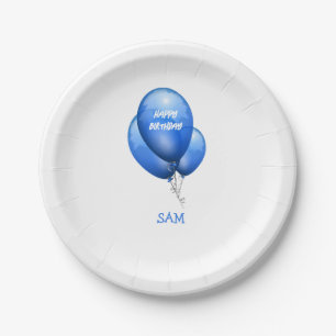 Personalised Blue Balloons Birthday Paper Plate