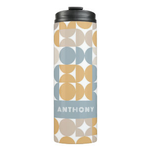 Personalised Blue Beige Yellow Midcentury Art Thermal Tumbler