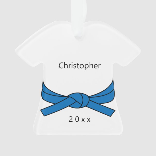 Personalised Blue Belt Karate Ornament (Front)