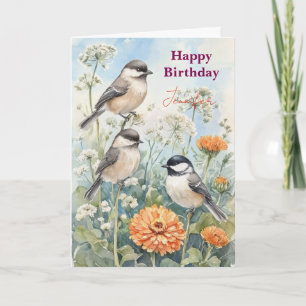 Personalised Blue Bird Flowers Watercolor birthday Card