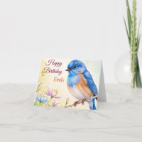 Personalised Blue Bird Spring Flowers Watercolor