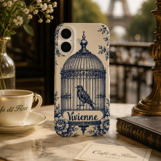 Personalised Blue Birdcage Toile iPhone 16 Case