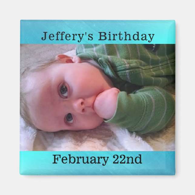 Personalised Blue Birthday Reminder Magnet (Front)