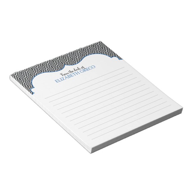 Personalised Blue Black Ancient Greek Key Notepad (Angled)
