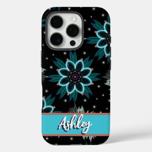 Personalised Blue Black Bohemian Mandala Flower iPhone 16 Pro Case