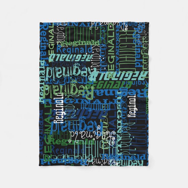 Personalised Blue/Black Custom Name Collage Boy's Fleece Blanket (Front)