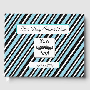 Personalised Blue & Black Stripes Baby Shower Book