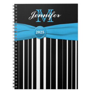 Personalised Blue Black White Striped Notebook