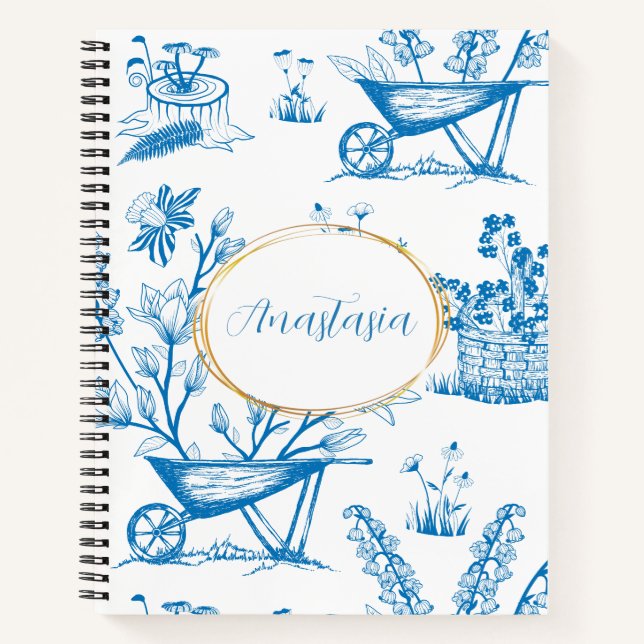 Personalised Blue Botanical Floral Notebook (Front)