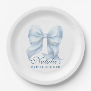 Personalised Blue Bow Bridal Shower Fancy Paper Plate