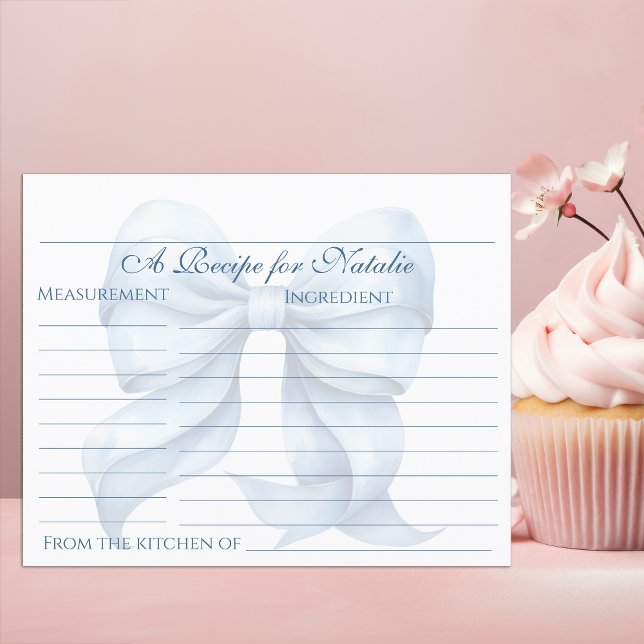 Personalised Blue Bow Bridal Shower Recipe Card (Creator Uploaded)