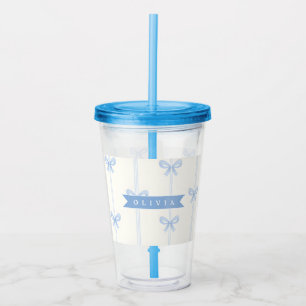 Personalised Blue Bow Coquette Name Aesthetic Acrylic Tumbler