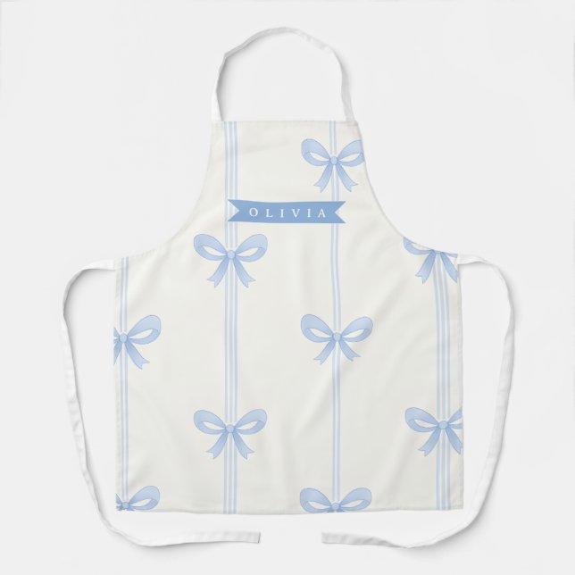 Personalised Blue Bow Coquette Name Aesthetic Apron (Front)