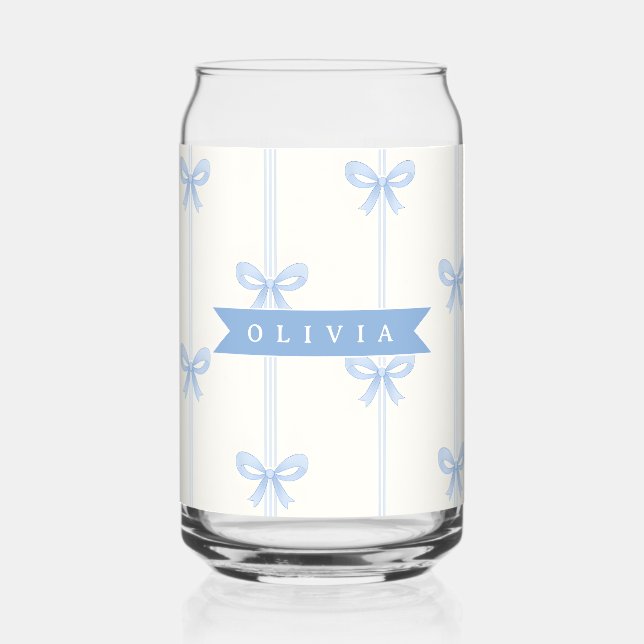 Personalised Blue Bow Coquette Name Aesthetic Can Glass (Front)