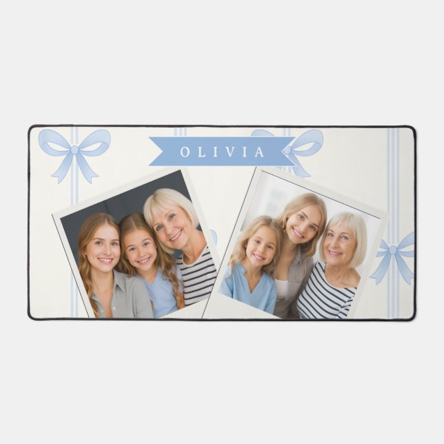 Personalised Blue Bow Coquette Name Aesthetic Desk Mat (Front)