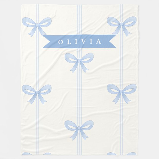 Personalised Blue Bow Coquette Name Aesthetic Fleece Blanket (Front)