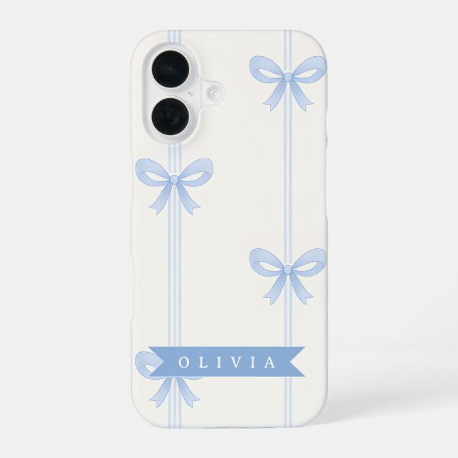 Personalised Blue Bow Coquette Name Aesthetic iPhone 16 Case (Back)