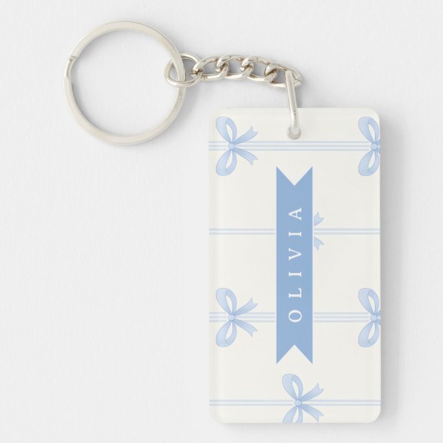 Personalised Blue Bow Coquette Name Aesthetic Key Ring (Front)