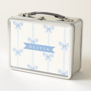 Personalised Blue Bow Coquette Name Aesthetic Metal Lunch Box