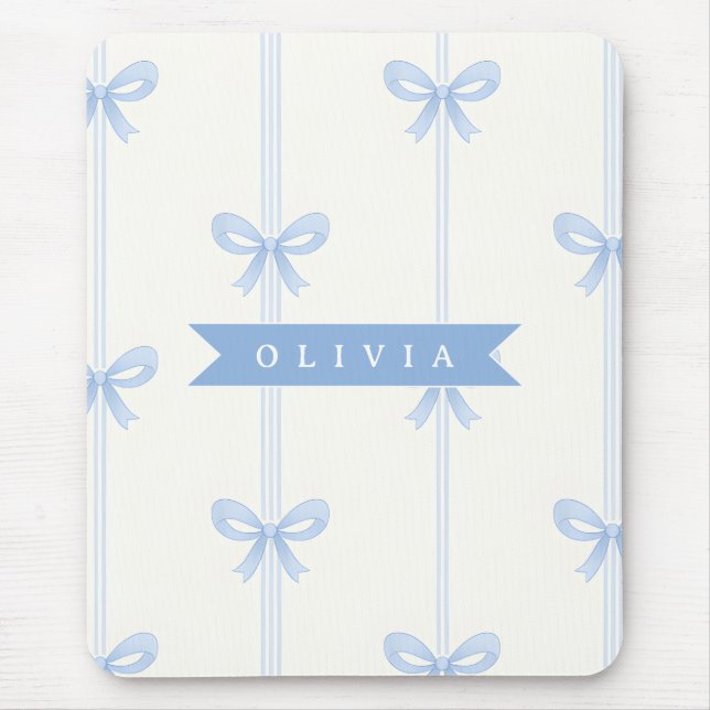 Personalised Blue Bow Coquette Name Aesthetic Mouse Pad (Front)