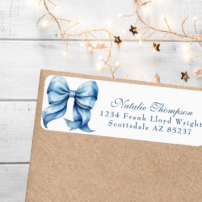 Personalised Blue Bow Return Mailing Address (Creator Uploaded)