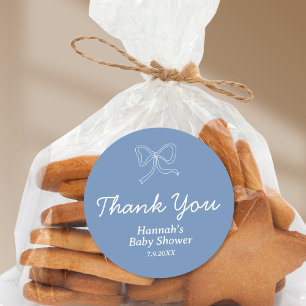 Personalised Blue Bow Ribbon Baby Shower Favour Classic Round Sticker