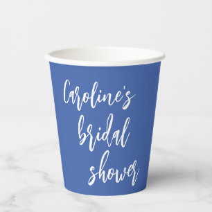 Personalised Blue Bridal Shower Script Modern Chic Paper Cups