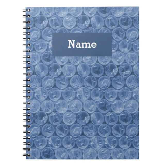 Personalised blue bubble wrap pattern spiral notebook (Front)