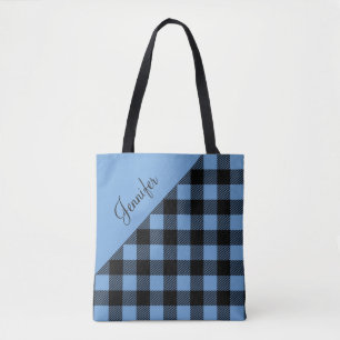  Personalised Blue Buffalo Plaid Tote Bag