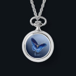 Personalised Blue Butterfly Necklace Watch<br><div class="desc">Add any name,  date,  scripture verse or quote that makes you happy to this elegant blue butterfly necklace watch.</div>