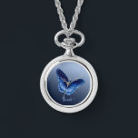 Personalised Blue Butterfly Necklace Watch<br><div class="desc">Add any name,  date,  scripture verse or quote that makes you happy to this elegant blue butterfly necklace watch.</div>