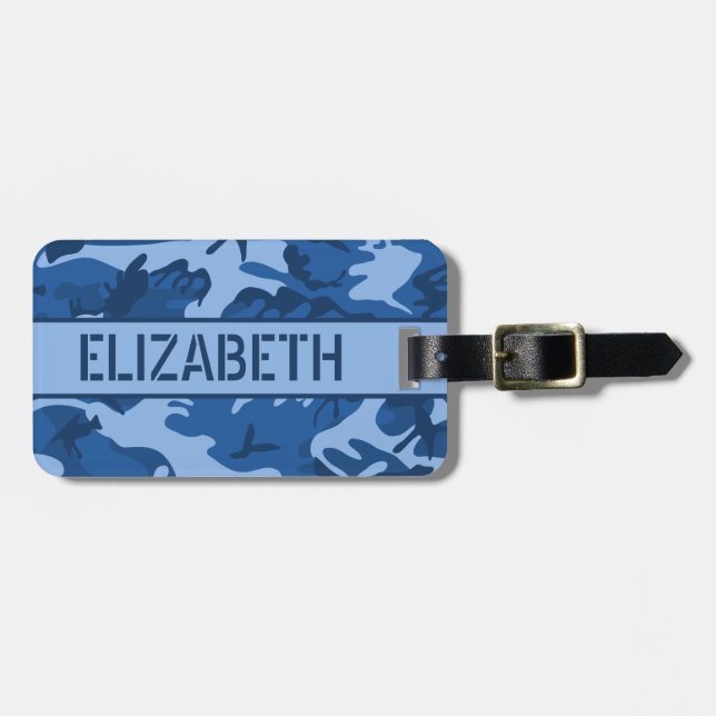 Personalised Blue Camo Luggage Tag (Front Horizontal)