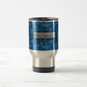 Personalised Blue Camo Pattern Travel Mug