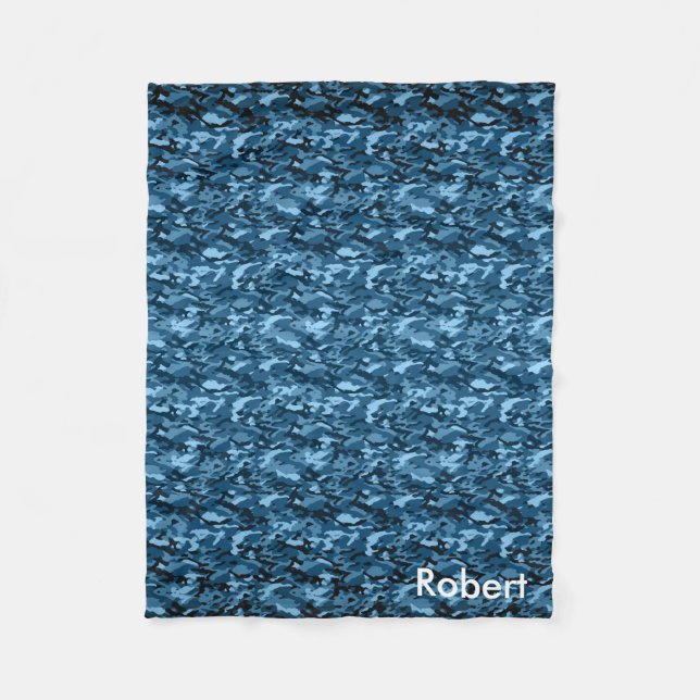 Personalised Blue Camouflage Camo Pattern Fleece Blanket (Front)