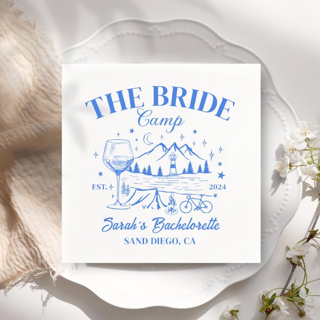 Personalised Blue Camp Bachelorette Cocktail  Napkin (Creator Uploaded)