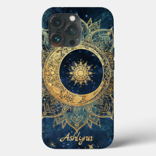 Personalised Blue Celestial Gold Sun Moon Mandala  iPhone 13 Pro Case