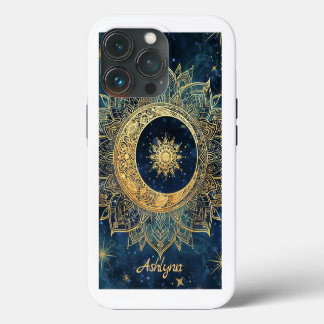 Personalised Blue Celestial Gold Sun Moon Mandala iPhone 13 Pro Case