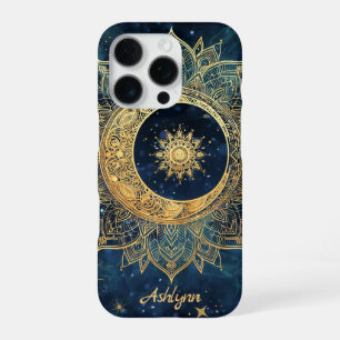 Personalised Blue Celestial Gold Sun Moon Mandala iPhone 16 Pro Case