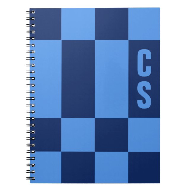 Personalised Blue Chequerboard Monogram, Initials Notebook (Front)