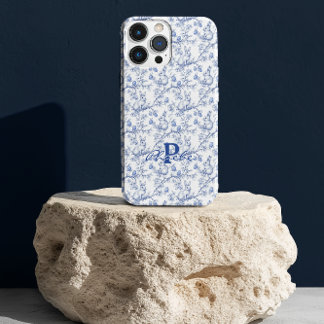 Personalised Blue Chinoiserie Bunny iPhone 15 Pro Case