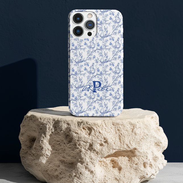 Personalised Blue Chinoiserie Bunny iPhone Case (Creator Uploaded)