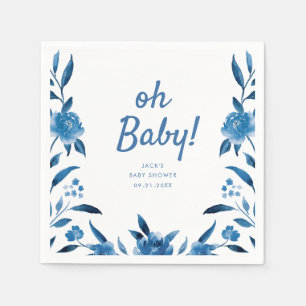 Personalised blue Chinoiserie floral baby shower Napkin